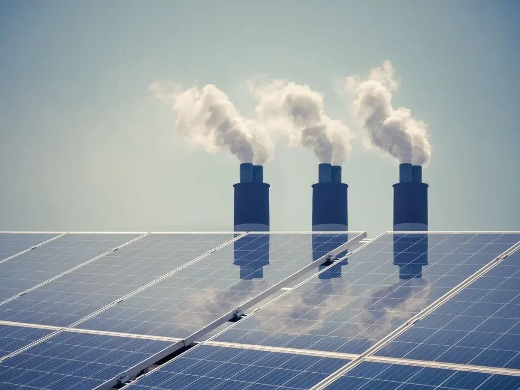 solar panels and fossil fuel plants