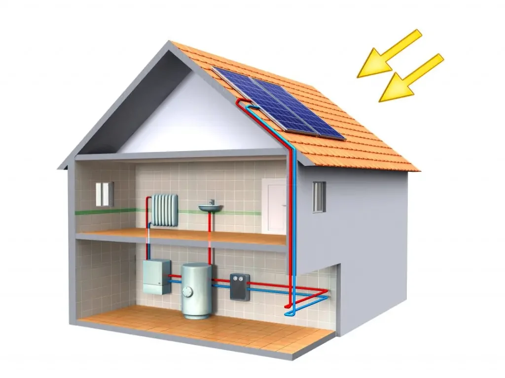 scheme of operation of the solar heating system in the home