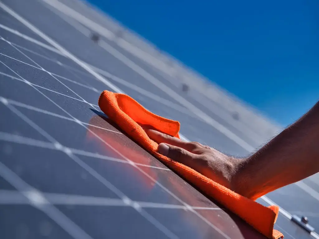 solar panel cleaning with a soft cloth