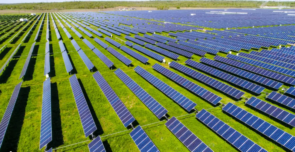 Large plots of land with solar panels in Texas. 