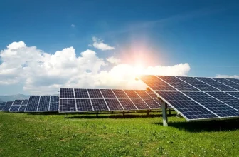 Rows of solar panels installed on the field