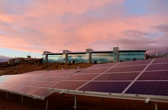 Solar panel installation near the university buildings